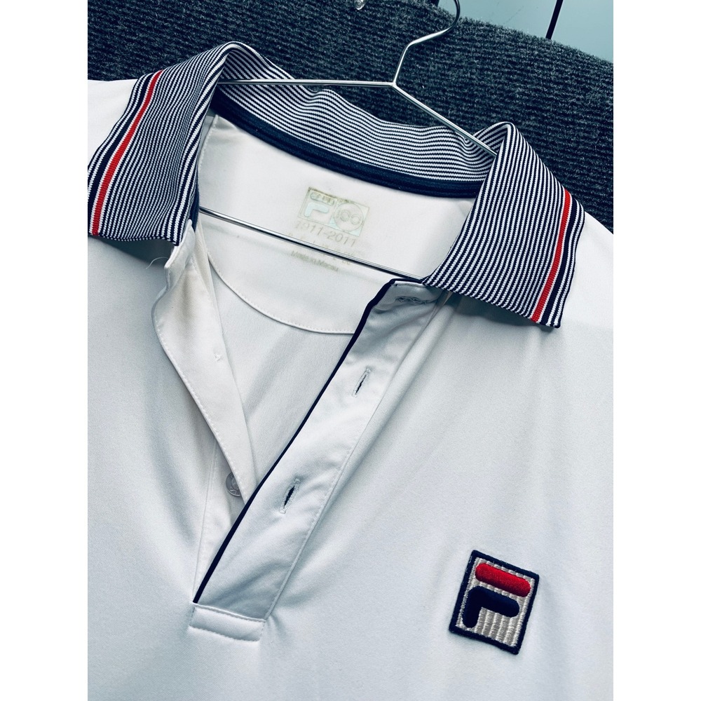 Fila Polo Shirt Mens Large White 100th Anniversary Tennis Golf Sportswear Retro